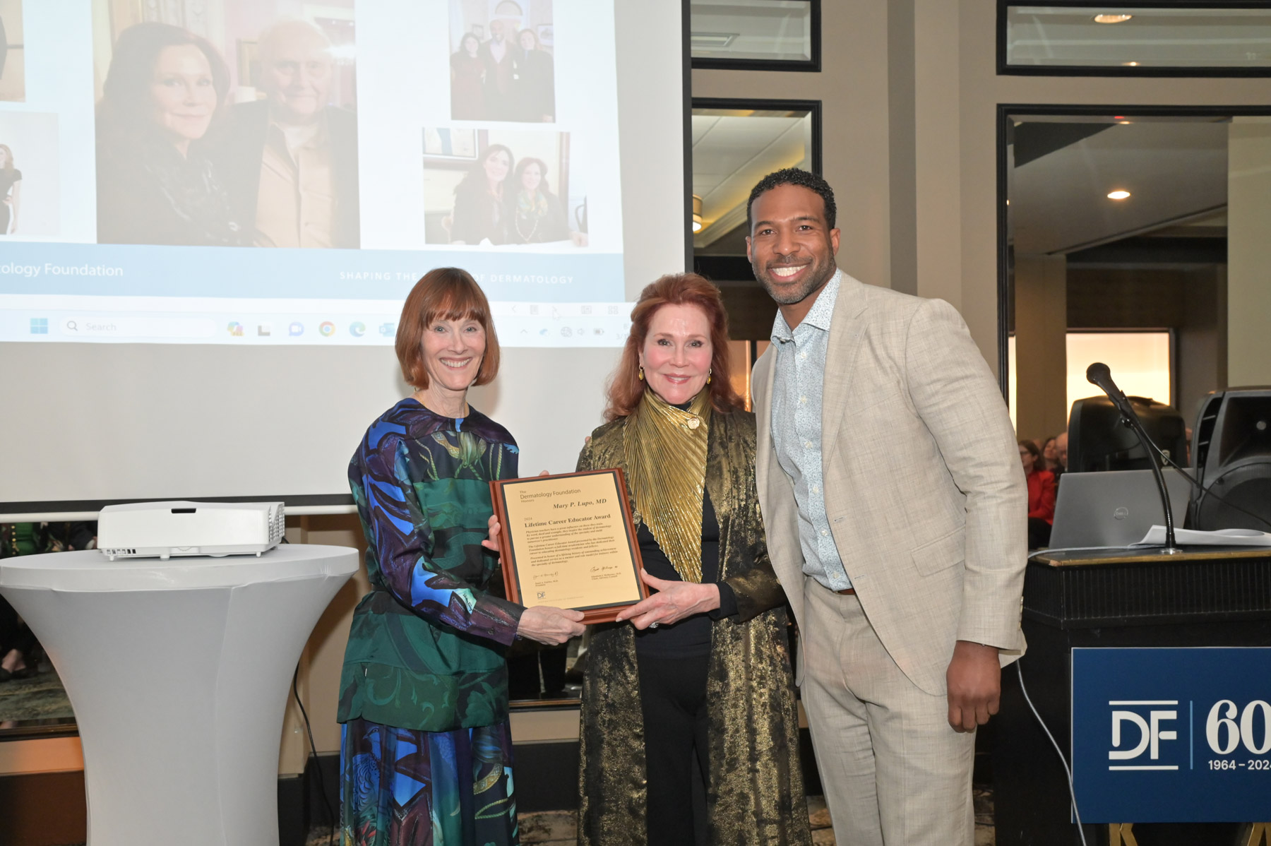 Dr. Janet Fairley with Dr. Mary Lupo (center), recipient of the 2024 DF Lifetime Educator Award, and Dr. Kafele Hodari.